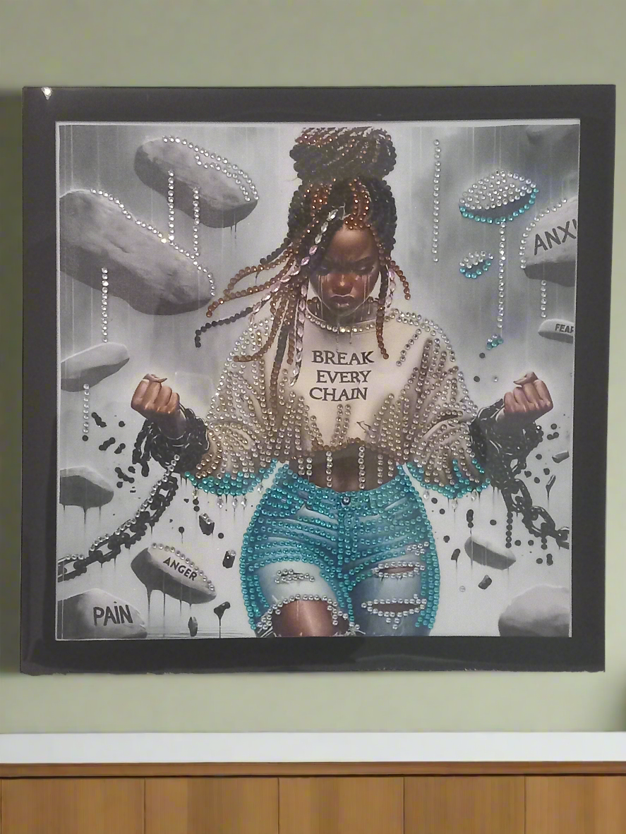 2pcs Diamond Art 'Break Every Chain' Picture & Frame Set
