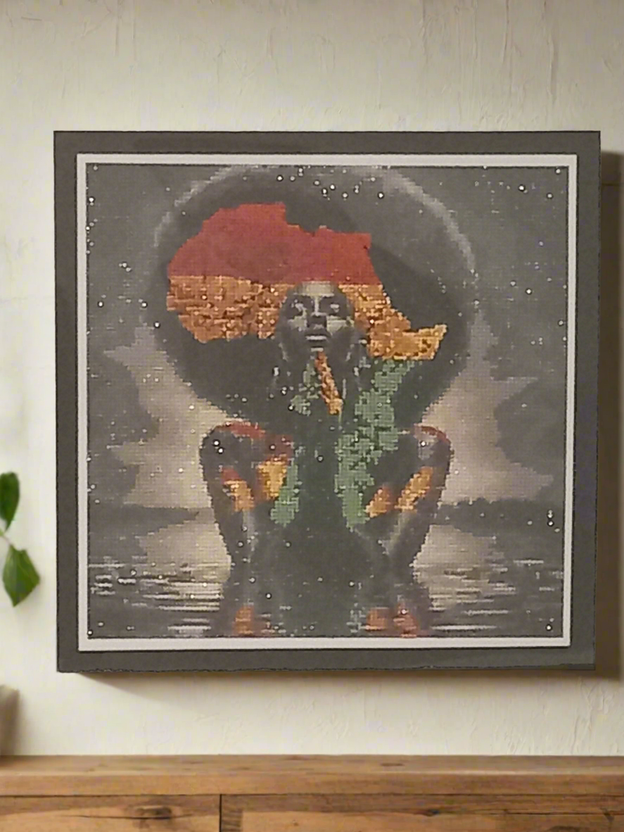 2pcs Diamond Art African Woman Picture & Frame Set
