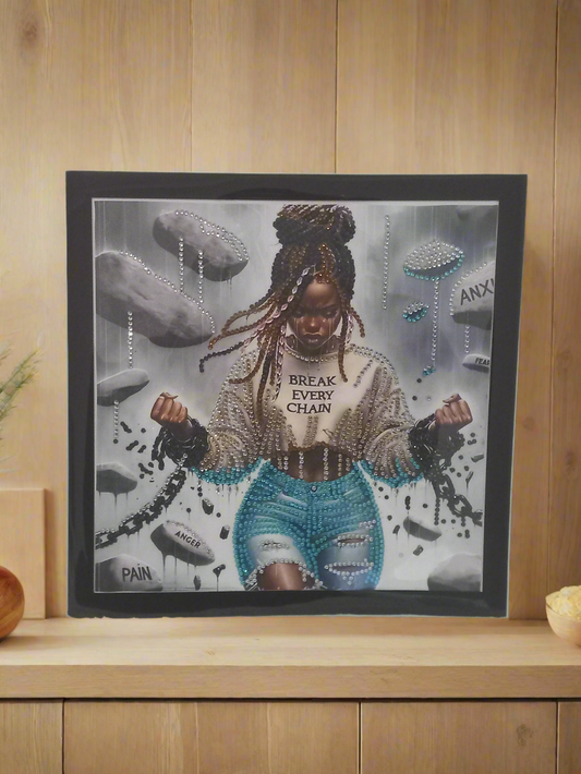 2pcs Pre-Made Diamond Art 'Break Every Chain' Picture & Frame Set