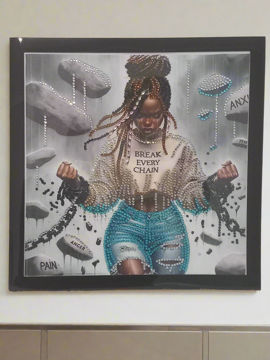 2pcs Diamond Art 'Break Every Chain' Picture & Frame Set