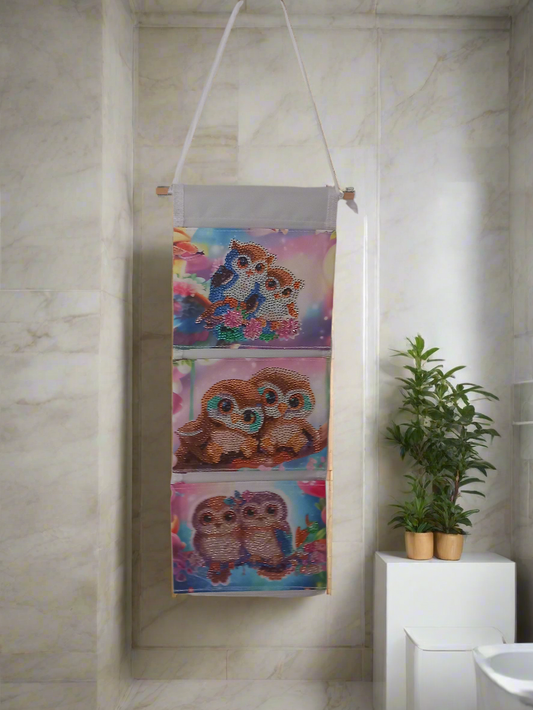 1pc Pre-Made Diamond Art Three Section Owls Hanging Storage