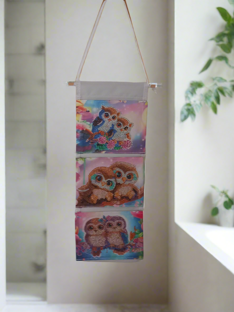 1pc Diamond Art Three Section Owls Hanging Storage