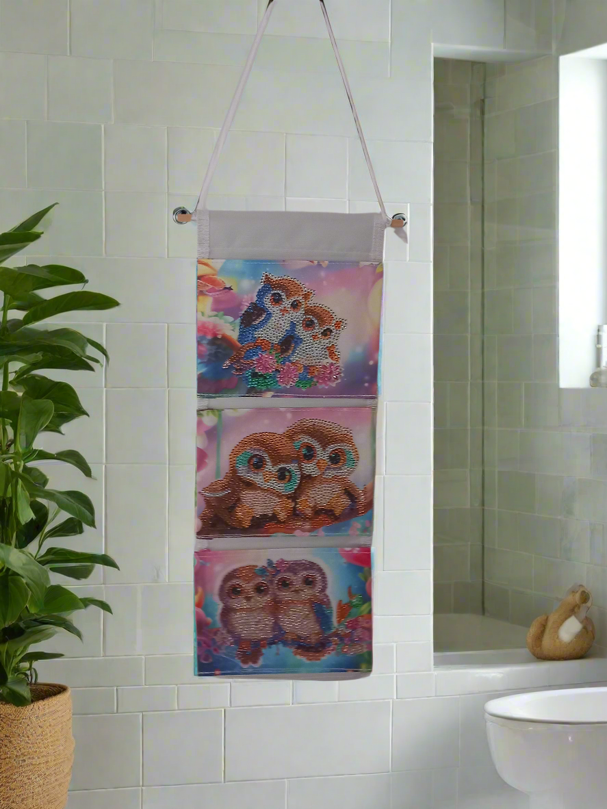 1pc Diamond Art Three Section Owls Hanging Storage