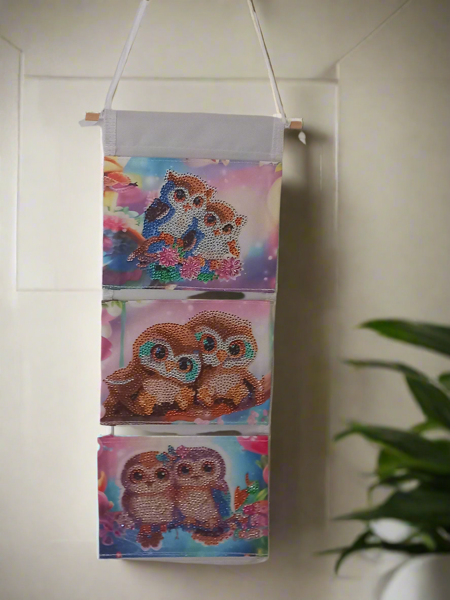 1pc Diamond Art Three Section Owls Hanging Storage