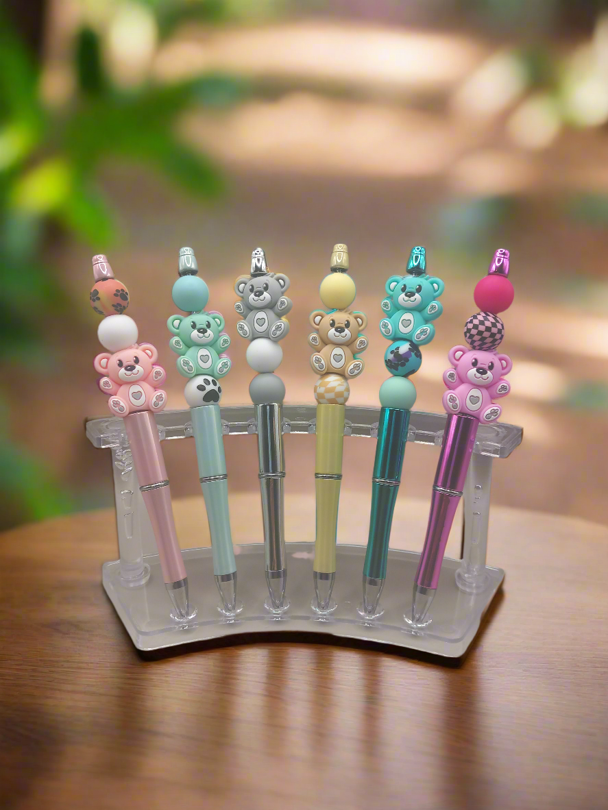 1pc Beadable Bear Pen, Black Refillable Ink