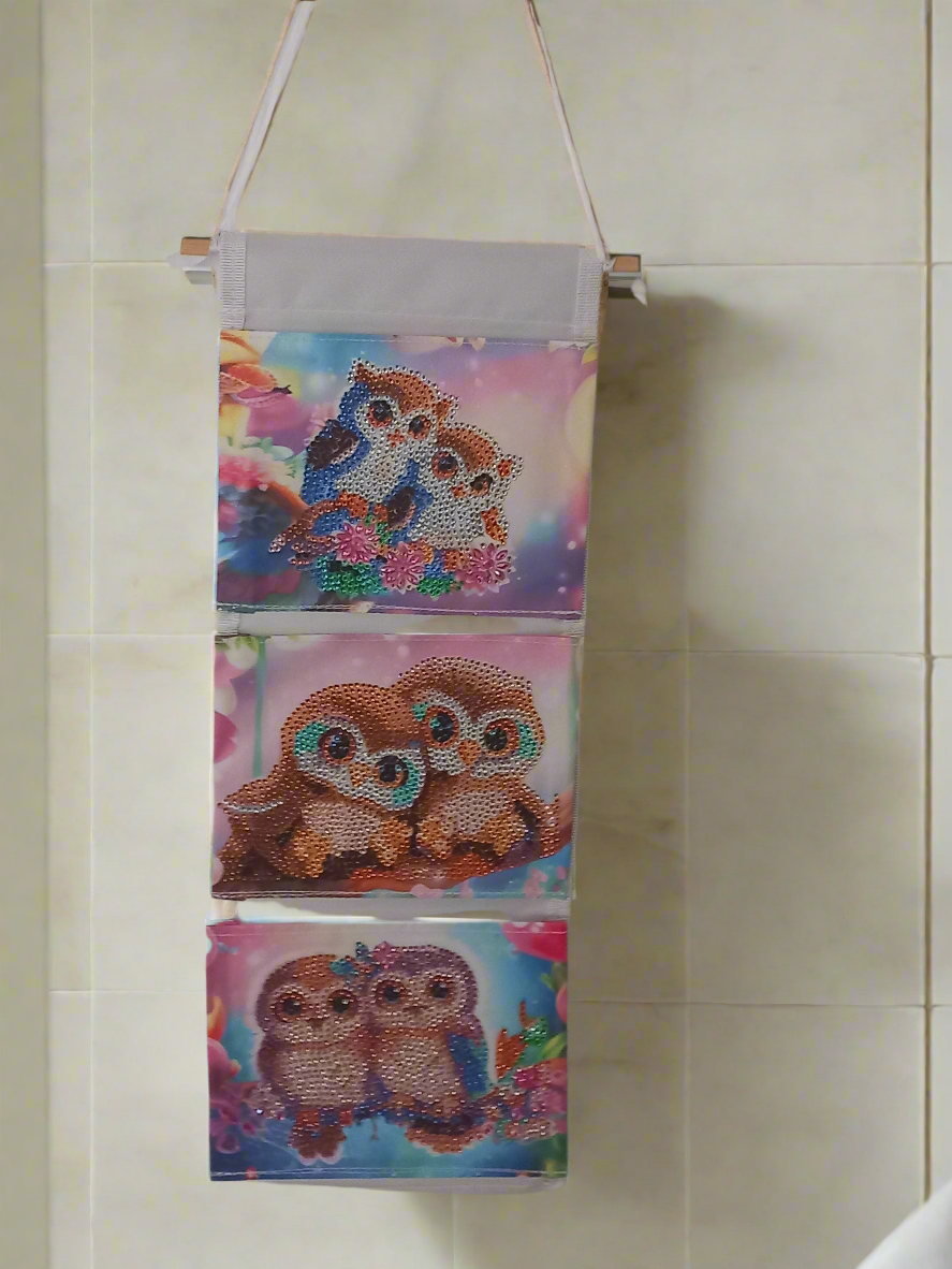 1pc Diamond Art Three Section Owls Hanging Storage
