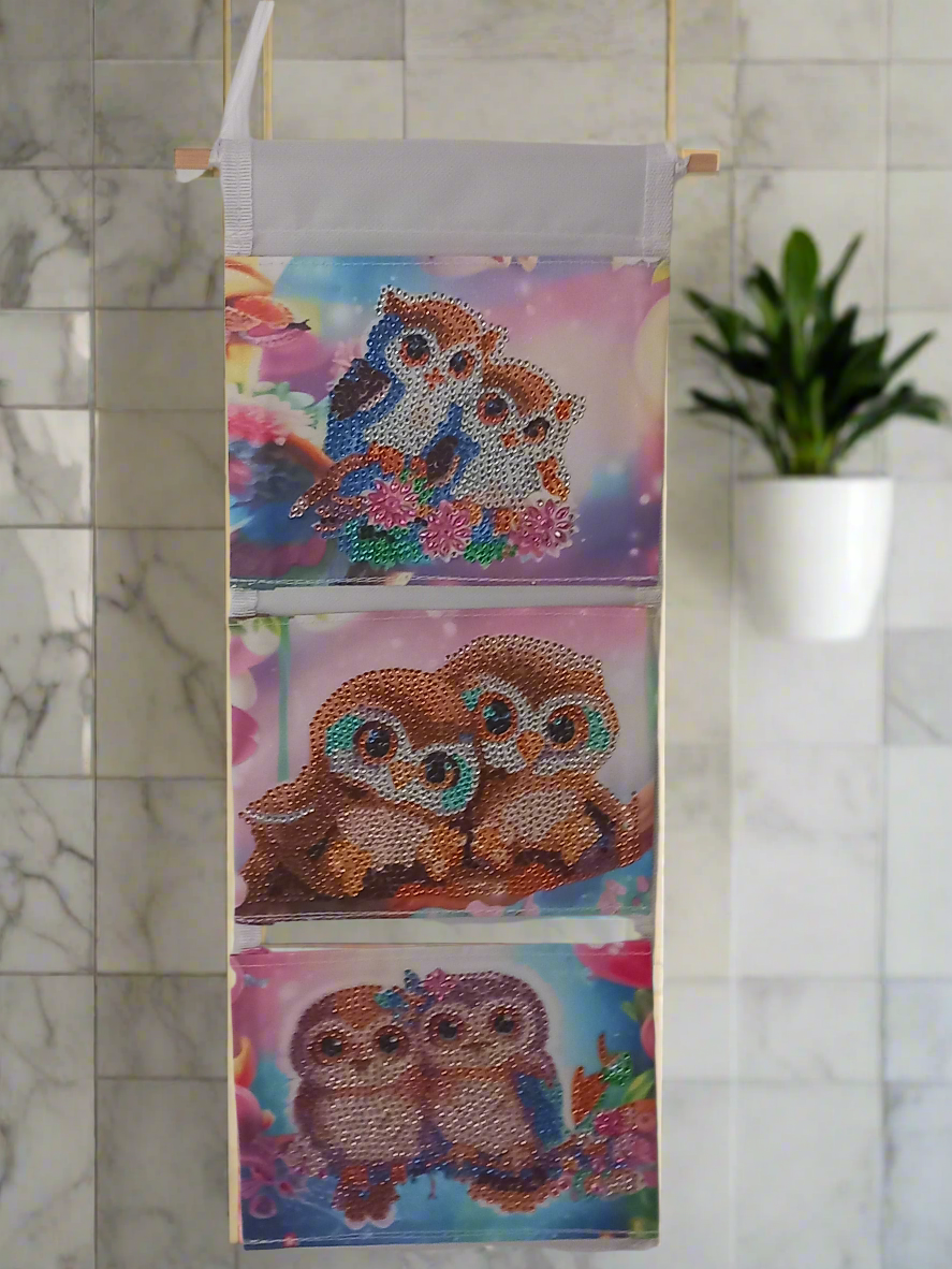 1pc Diamond Art Three Section Owls Hanging Storage