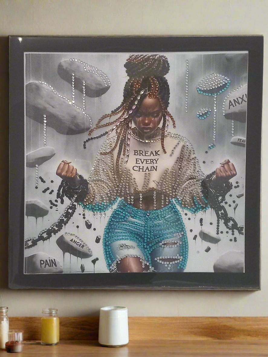 2pcs Diamond Art 'Break Every Chain' Picture & Frame Set