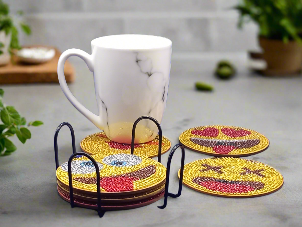 7pcs Diamond Art Emoji Coaster & Stand Set