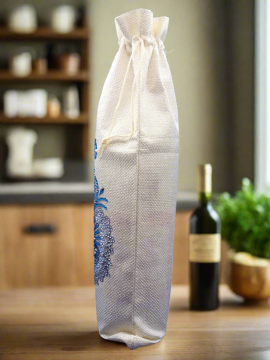 1pc Pre-Made Diamond Art Blue Pattern Wine Bag