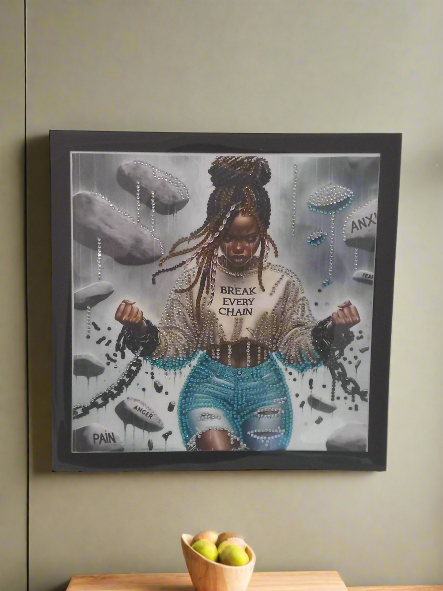 2pcs Diamond Art 'Break Every Chain' Picture & Frame Set
