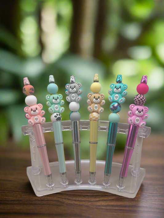1pc Beadable Bear Pen, Black Refillable Ink