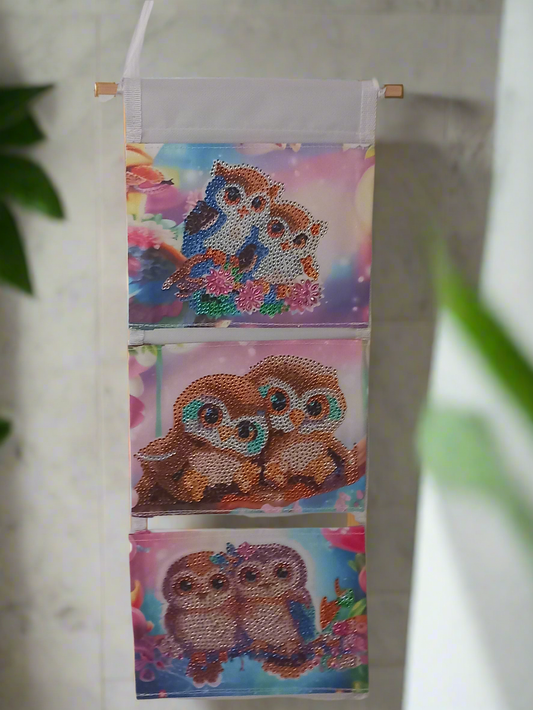 1pc Diamond Art Three Section Owls Hanging Storage