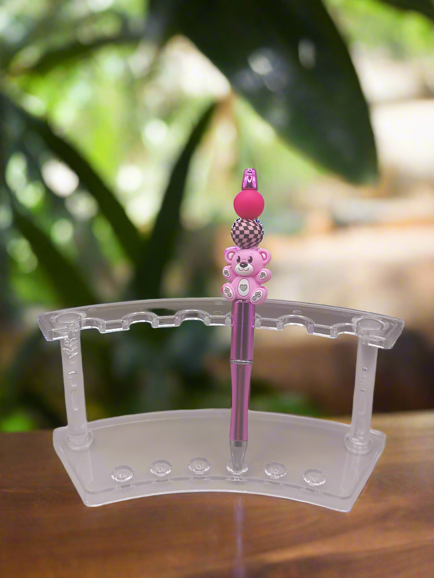 1pc Beadable Bear Pen, Black Refillable Ink