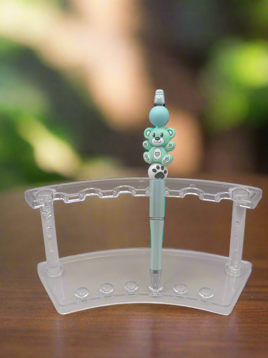 1pc Beadable Bear Pen, Black Refillable Ink