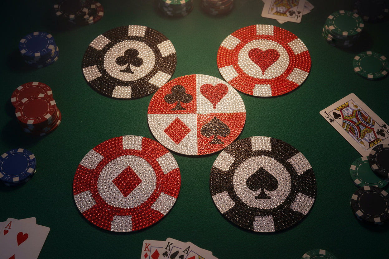 9pcs Pre-Made Diamond Art 'Poker Chips' Coaster & Stand Set