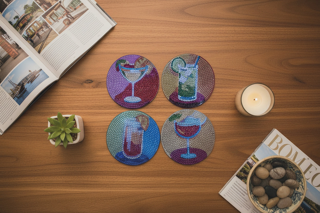 9pcs Pre-Made Diamond Art Cocktail Coaster & Stand Set