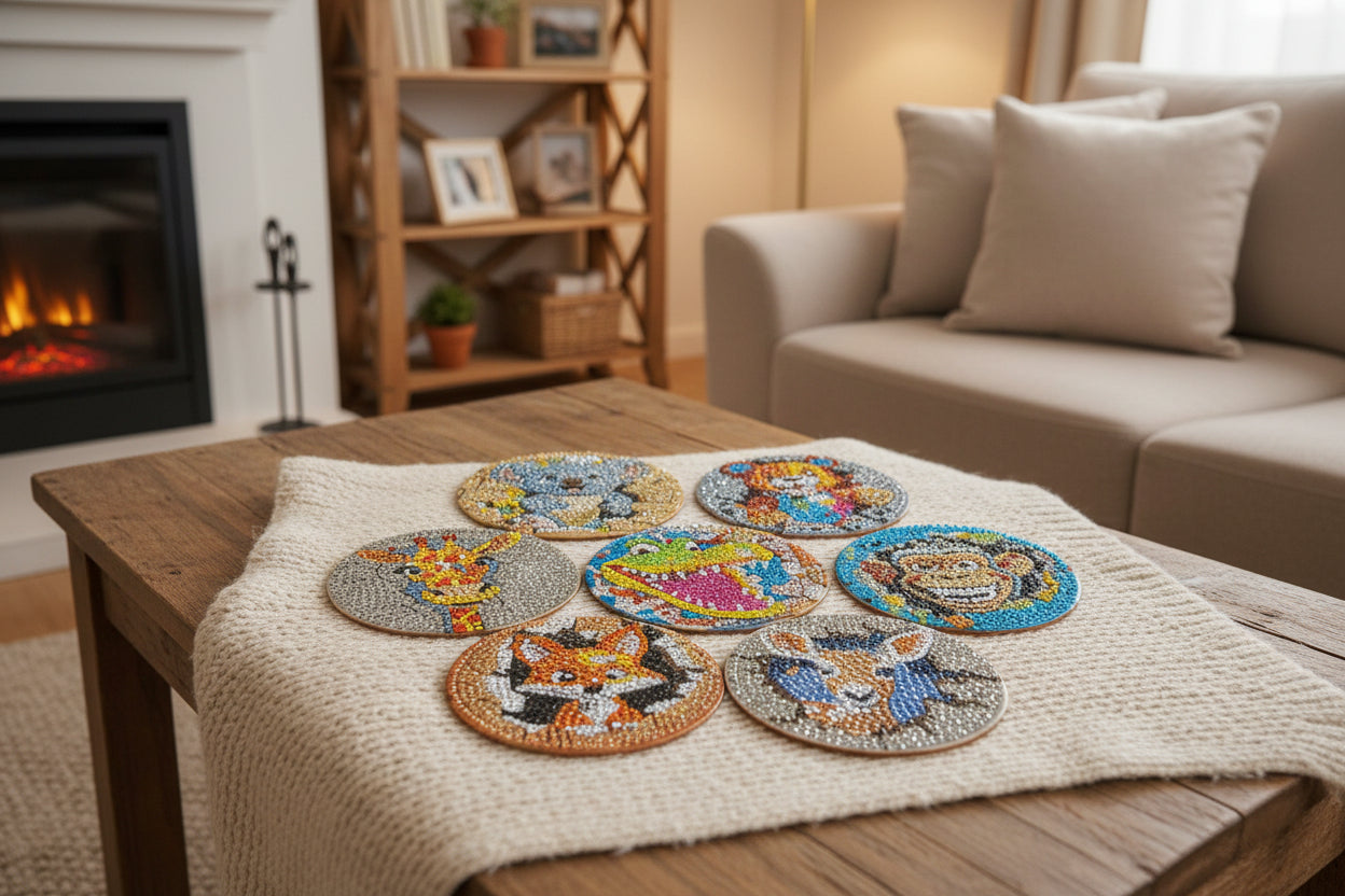 9pcs Pre-Made Diamond Art Animal Coasters & Stand Set