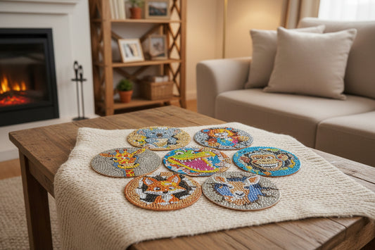 9pcs Pre-Made Diamond Art Animal Coasters & Stand Set