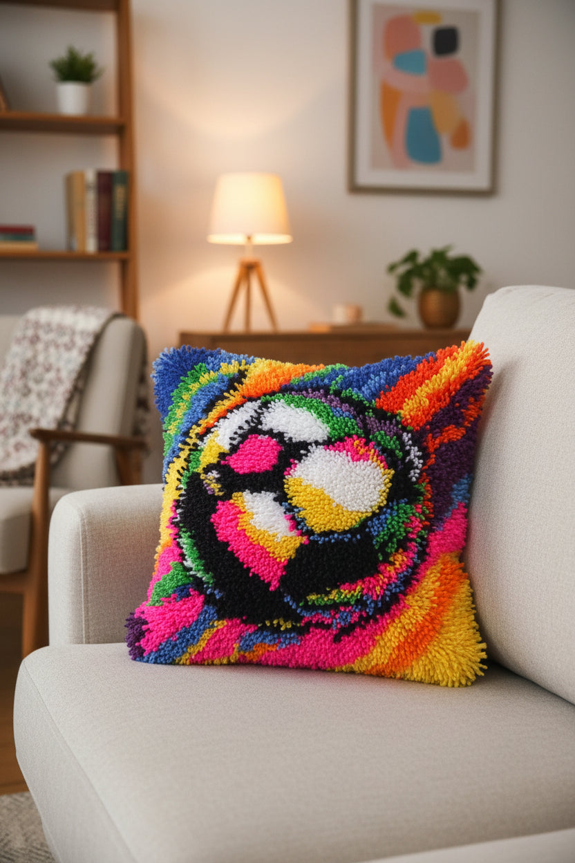 1pc Pre-Made Latch Hook Football Cushion Cover