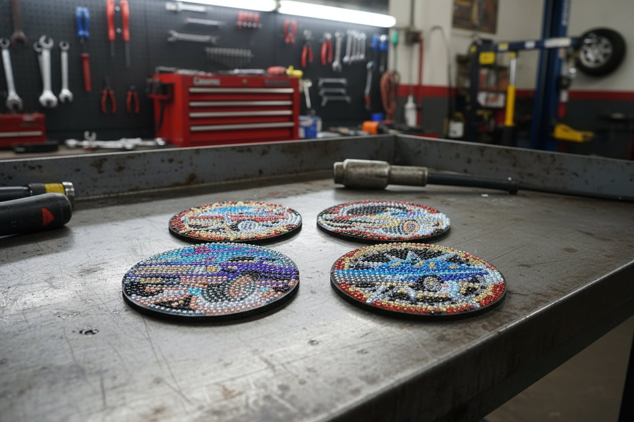 9pcs Pre-Made Diamond Art Classic Car Coaster & Stand Set
