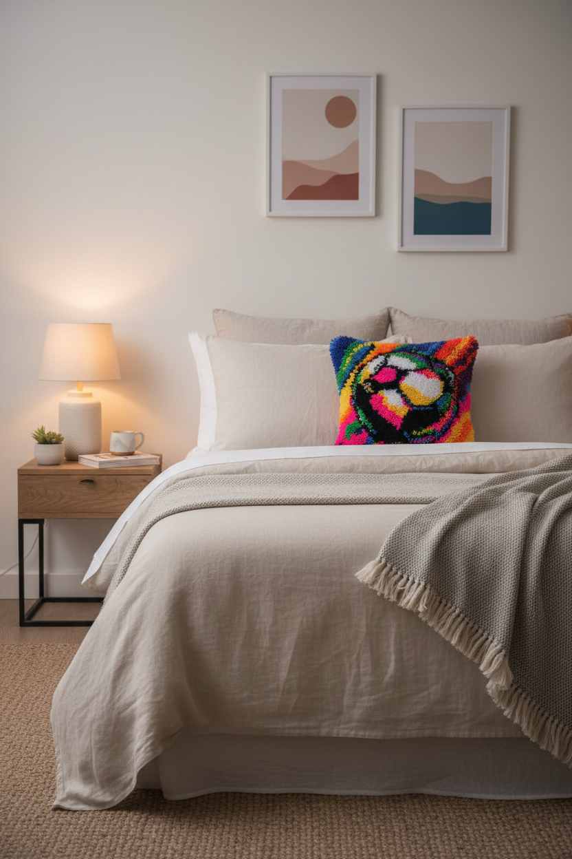 1pc Pre-Made Latch Hook Football Cushion Cover