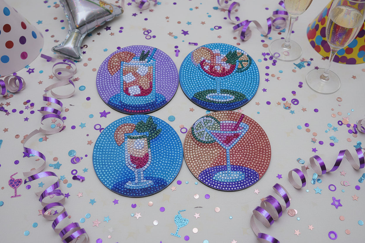 9pcs Pre-Made Diamond Art Cocktail Coaster & Stand Set