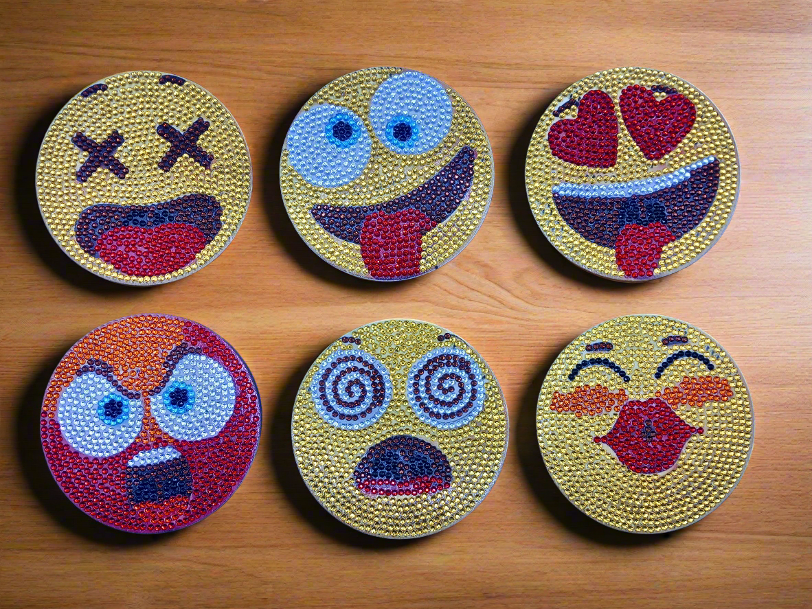 7pcs Diamond Art Emoji Coaster & Stand Set