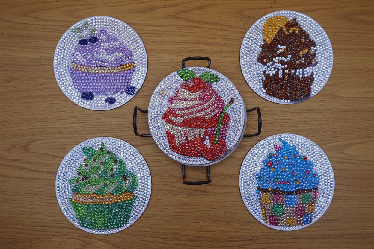 9pcs Pre-Made Diamond Art Cupcake Coaster & Stand Set