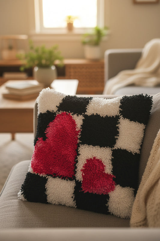 1pc Pre-Made Latch Hook 'Two Hearts' Cushion Cover
