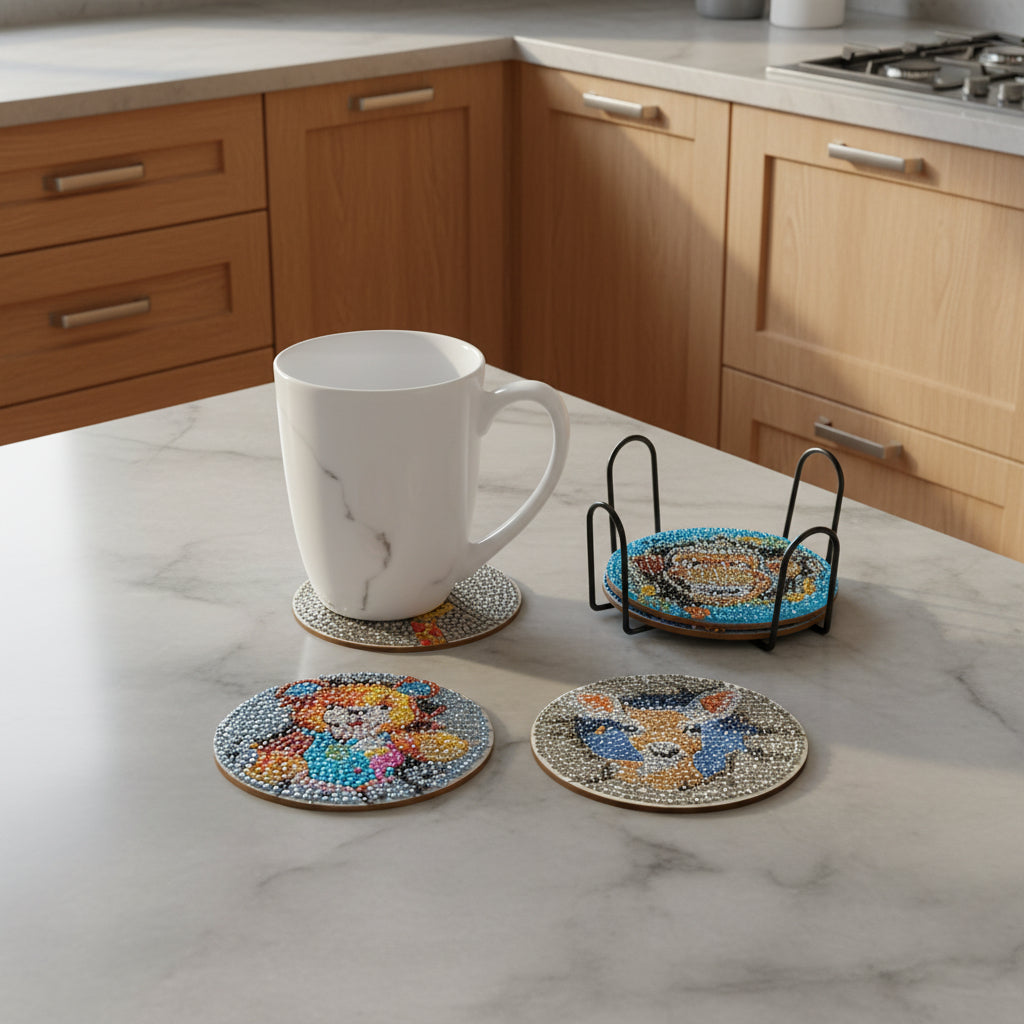 9pcs Pre-Made Diamond Art Animal Coasters & Stand Set