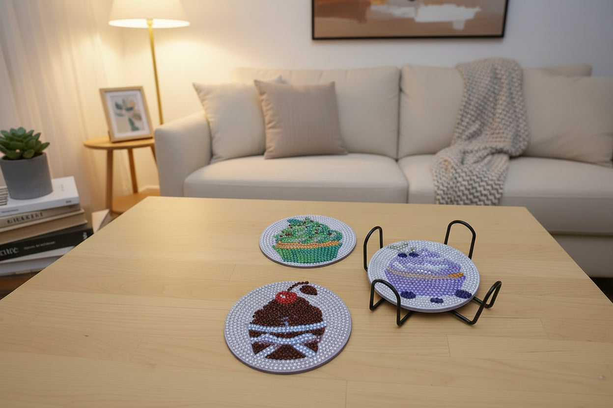 9pcs Pre-Made Diamond Art Cupcake Coaster & Stand Set