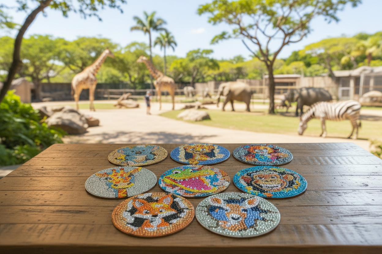 9pcs Pre-Made Diamond Art Animal Coasters & Stand Set