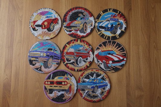 9pcs Pre-Made Diamond Art Classic Car Coaster & Stand Set
