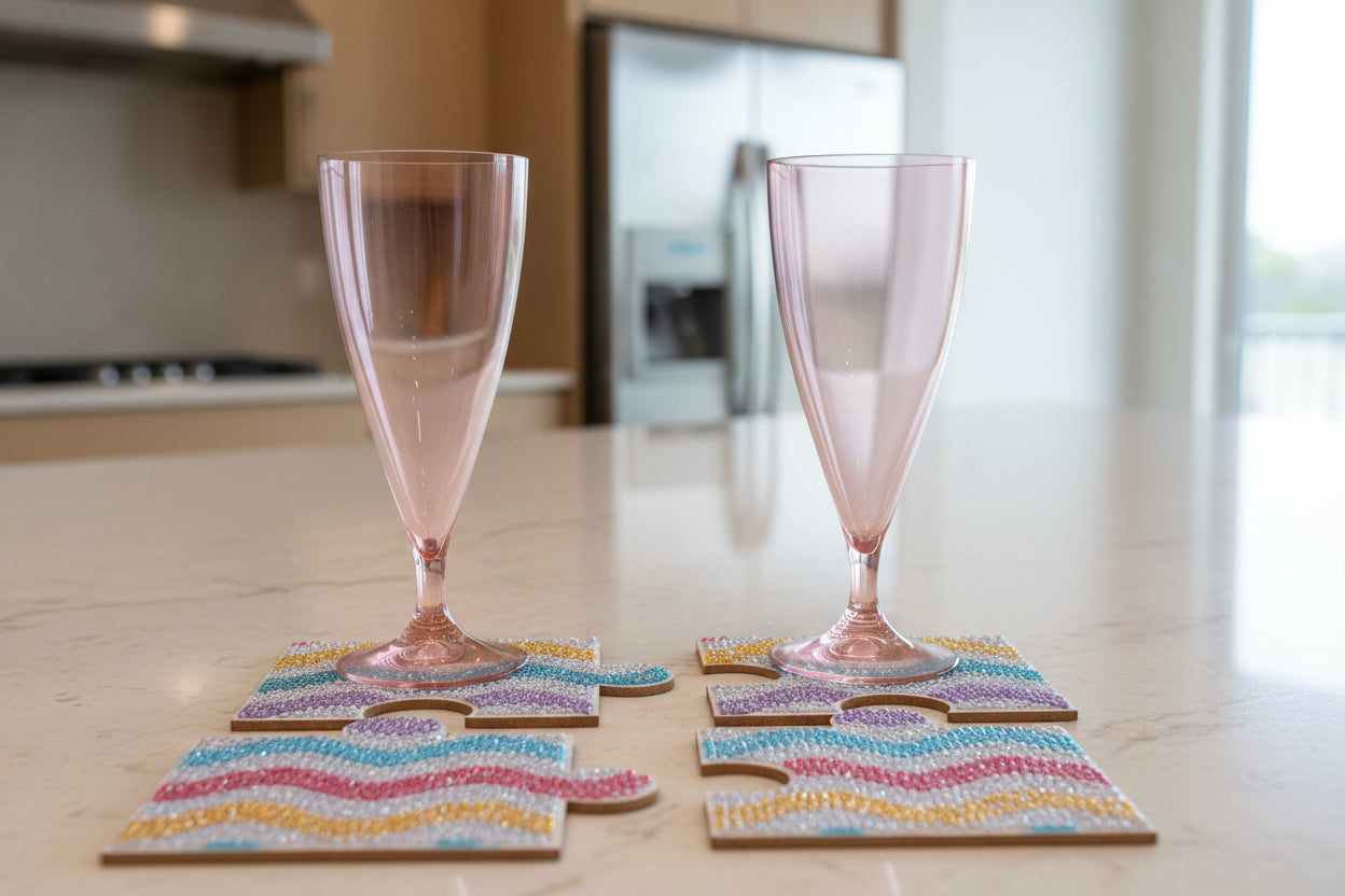 4pcs Pre-Made Diamond Art Jigsaw Puzzle Coaster - Patterned