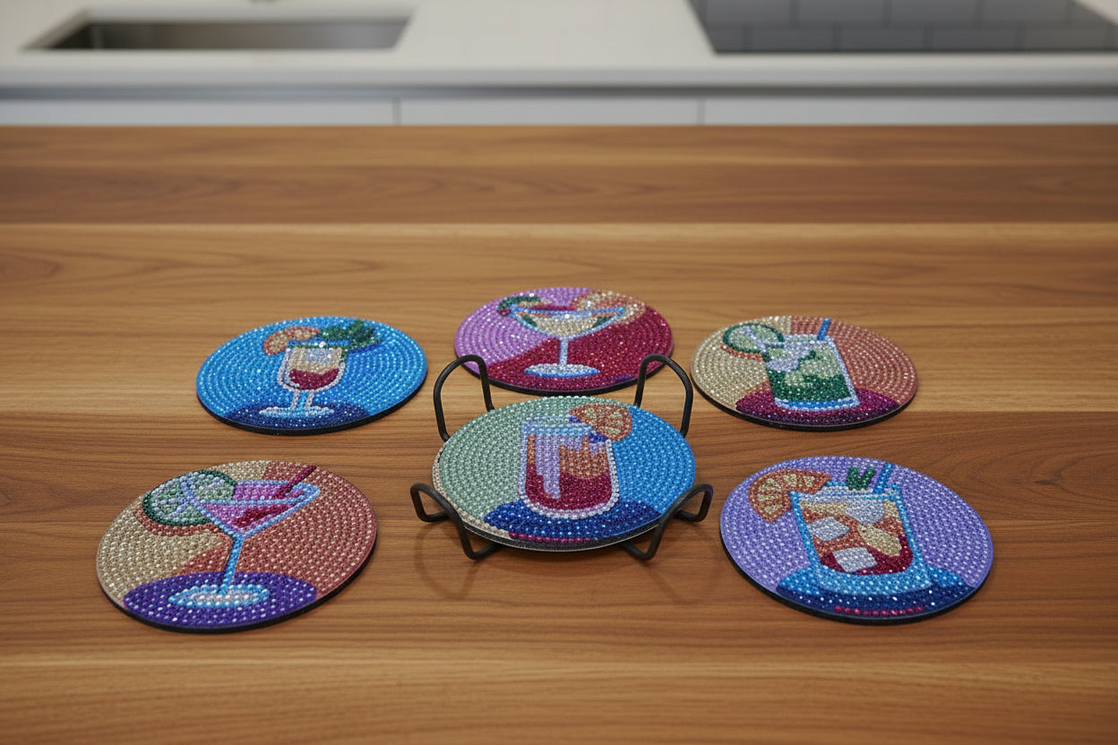 9pcs Pre-Made Diamond Art Cocktail Coaster & Stand Set