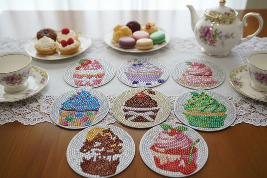9pcs Pre-Made Diamond Art Cupcake Coaster & Stand Set