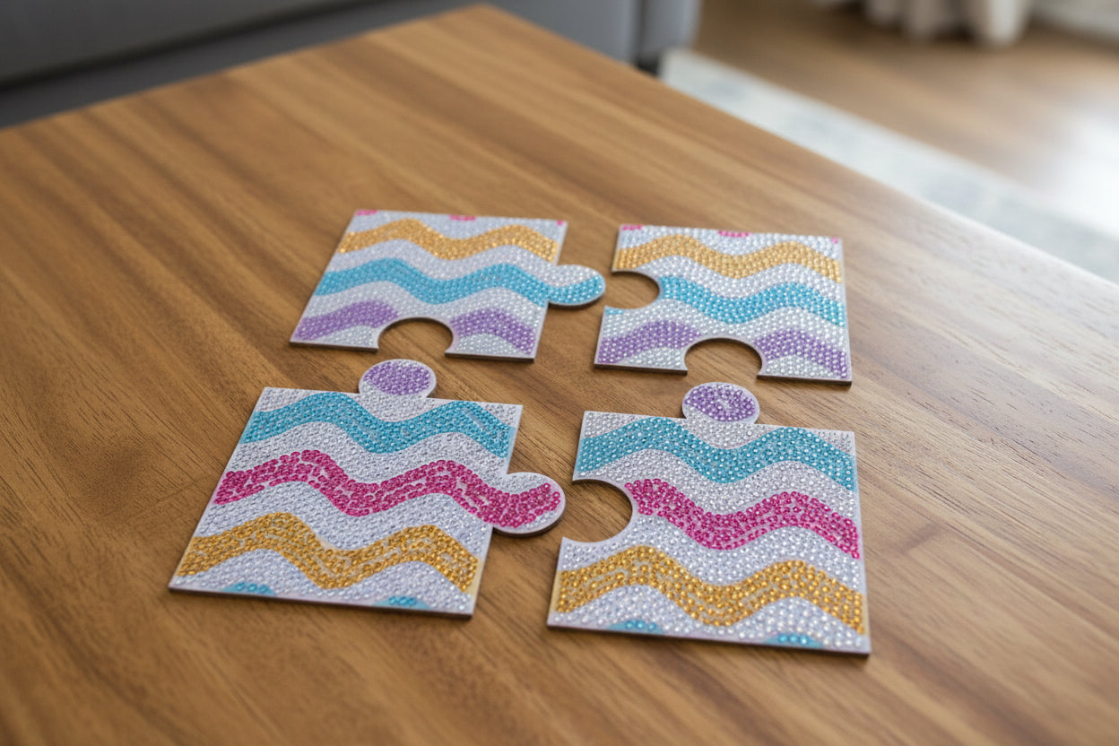4pcs Pre-Made Diamond Art Jigsaw Puzzle Coaster - Patterned