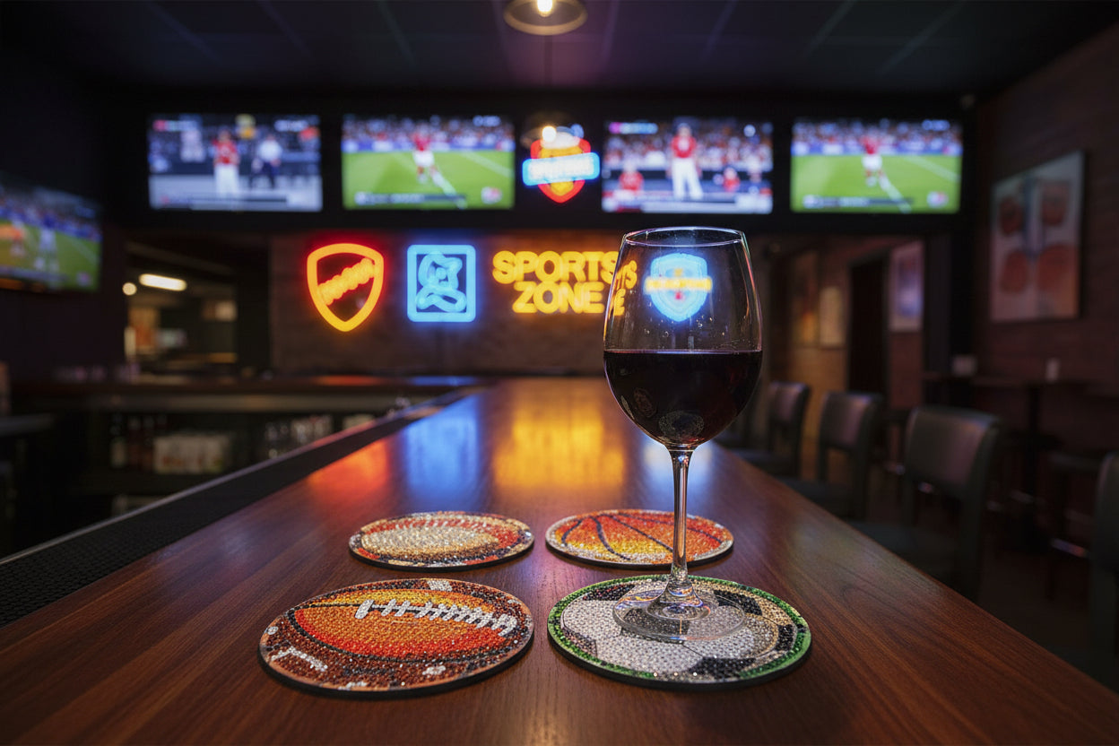 9pcs Pre-Made Diamond Art Sports Coasters & Stand Set