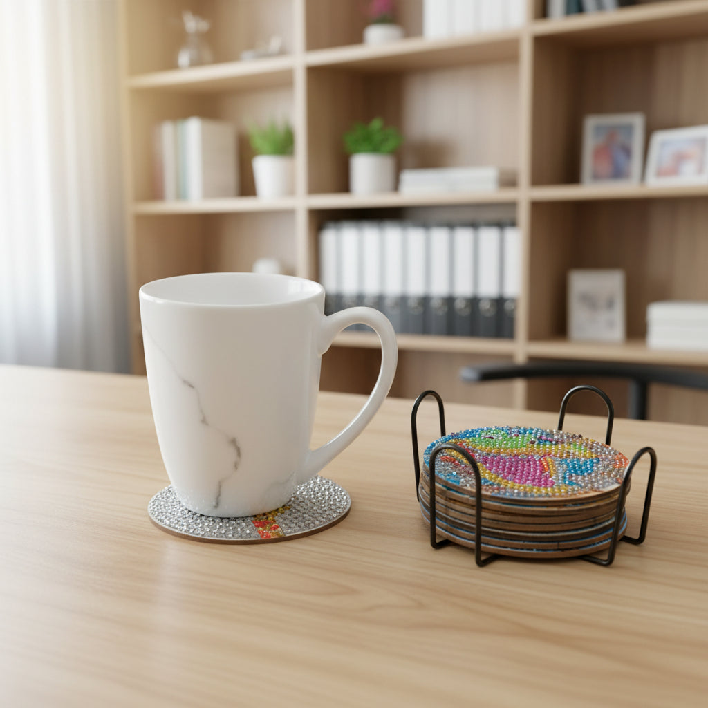 9pcs Pre-Made Diamond Art Animal Coasters & Stand Set