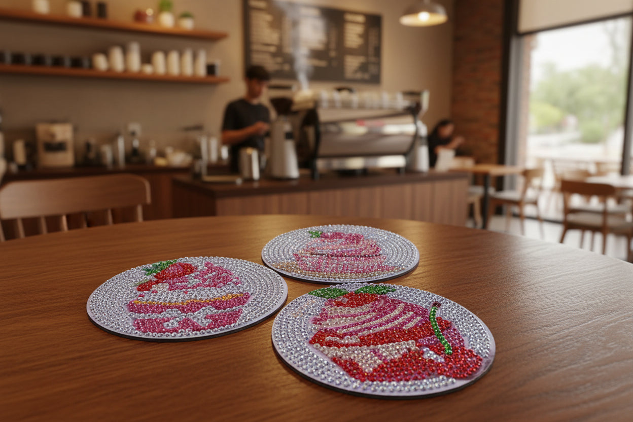 9pcs Pre-Made Diamond Art Cupcake Coaster & Stand Set
