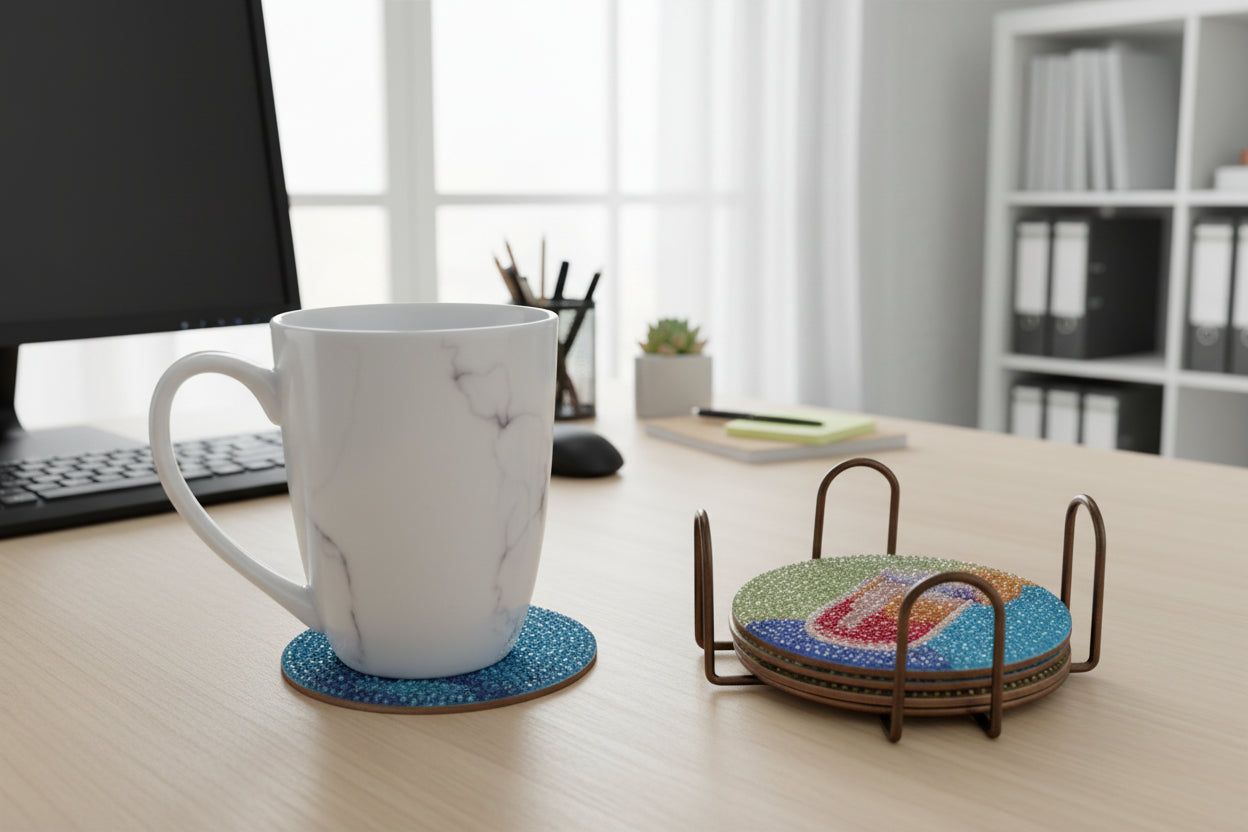 9pcs Pre-Made Diamond Art Cocktail Coaster & Stand Set