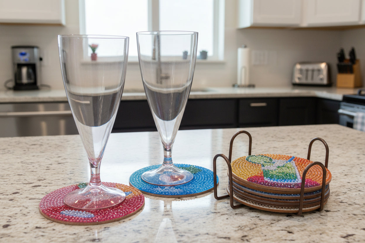 9pcs Pre-Made Diamond Art Cocktail Coaster & Stand Set
