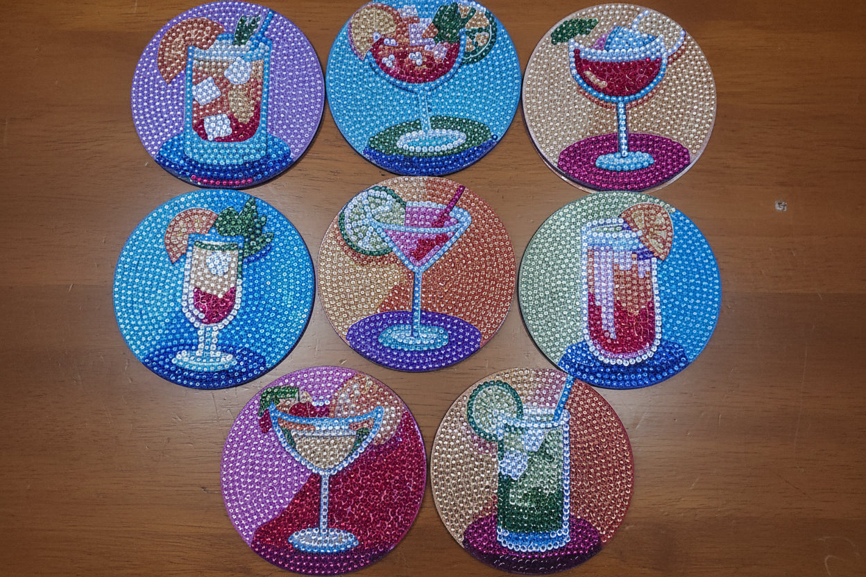 9pcs Pre-Made Diamond Art Cocktail Coaster & Stand Set