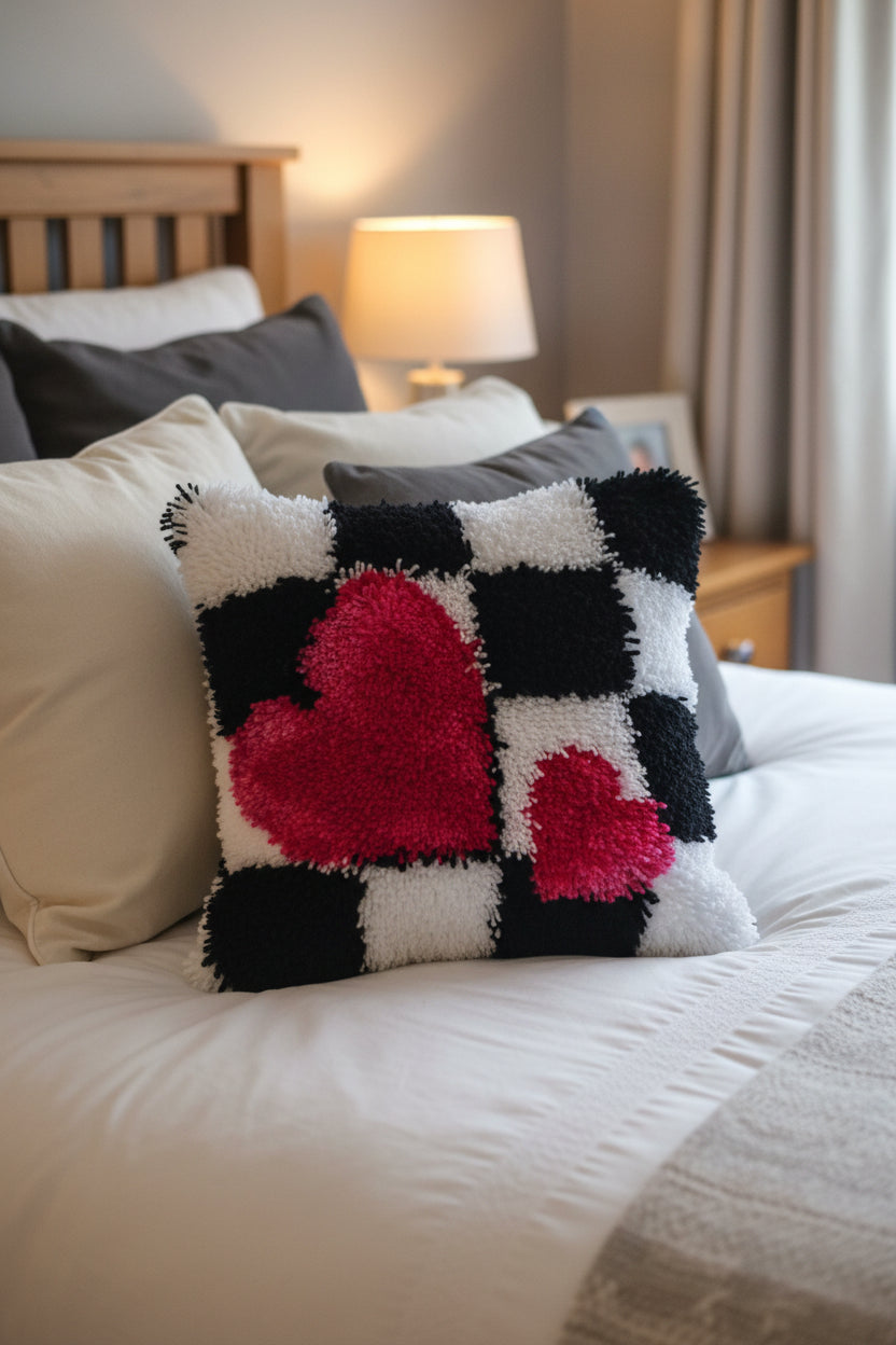 1pc Pre-Made Latch Hook 'Two Hearts' Cushion Cover